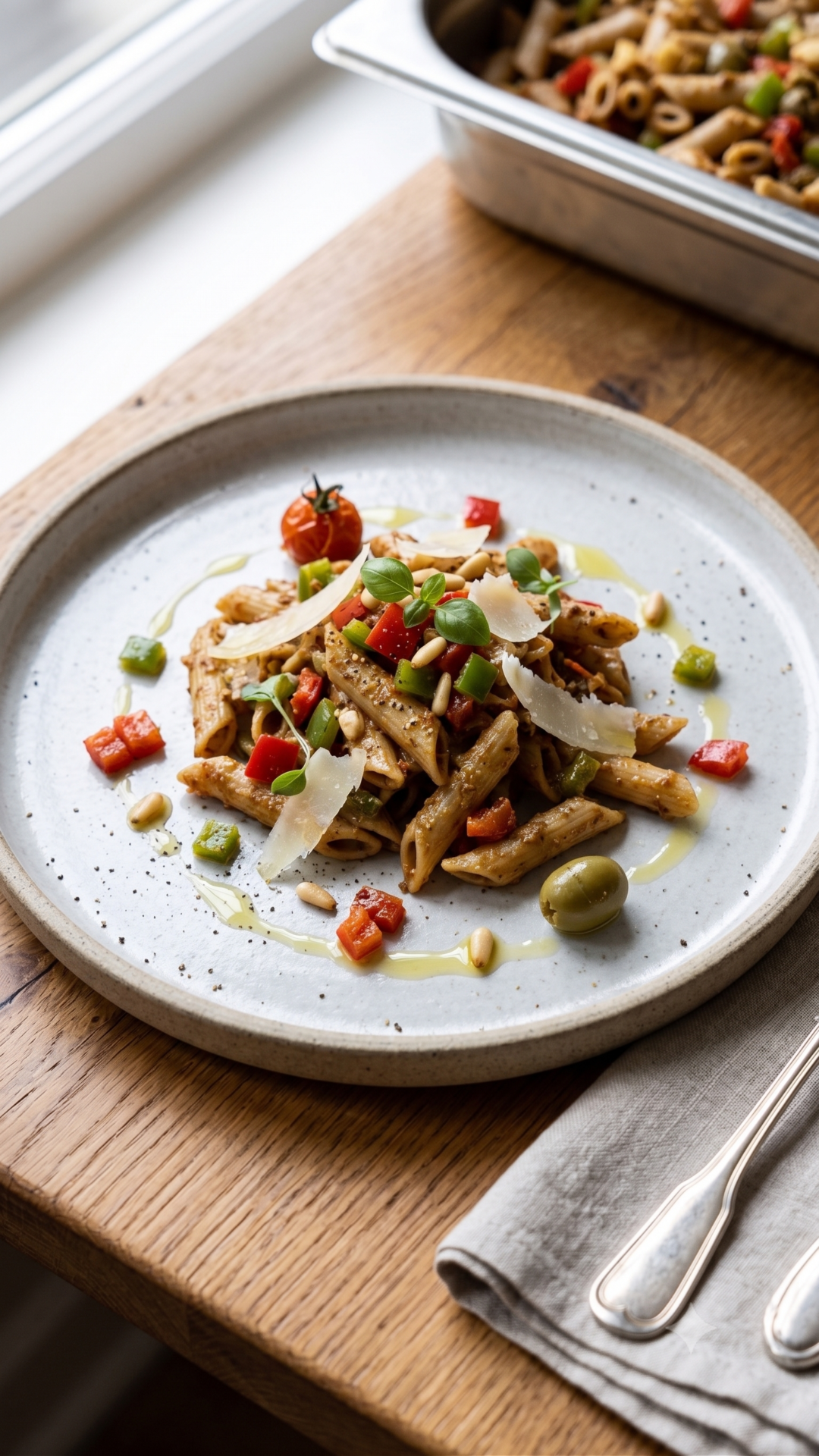 Ensalada de pasta al pesto rojo