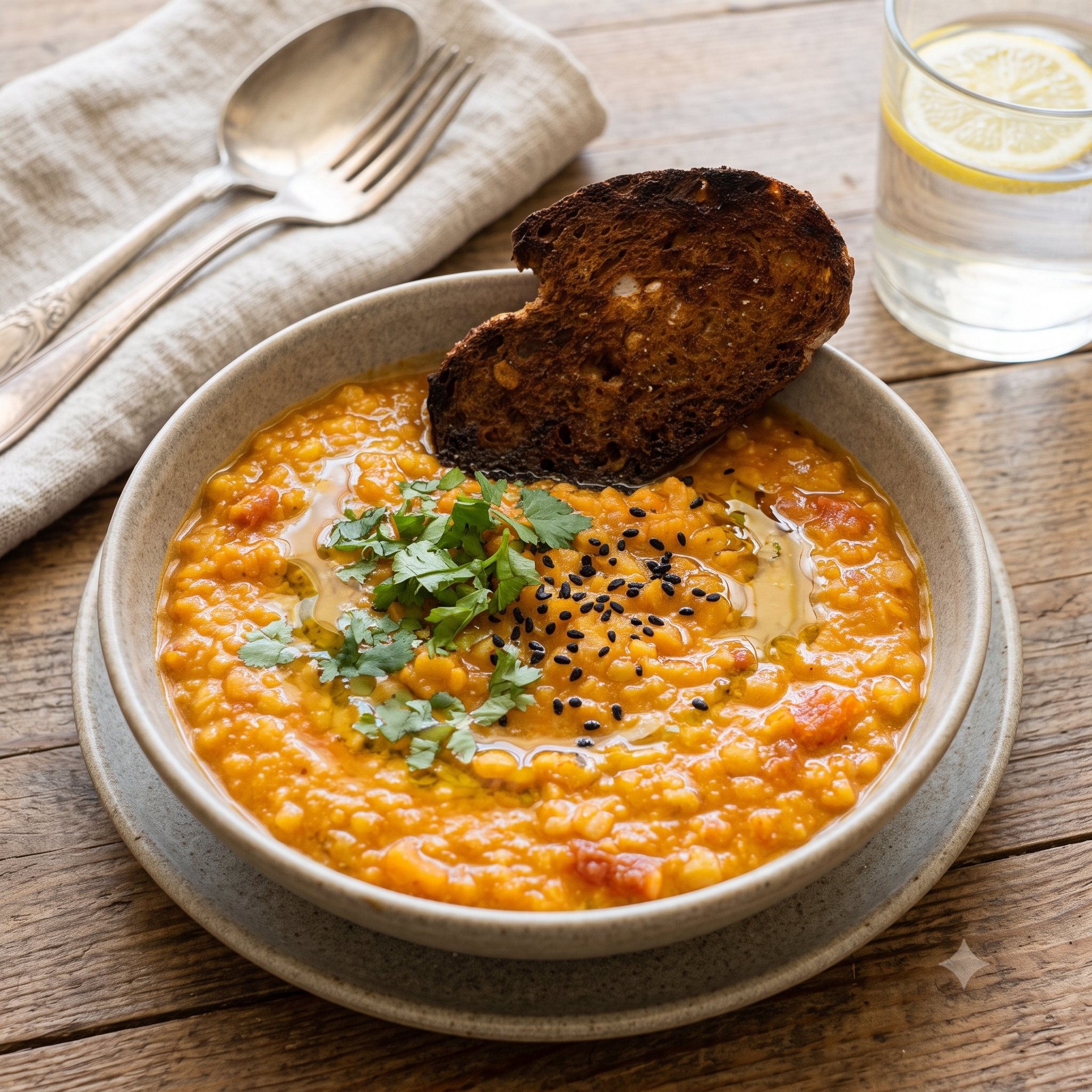 Salmorejo de tomate con aguacate con Tosta mediterranea.